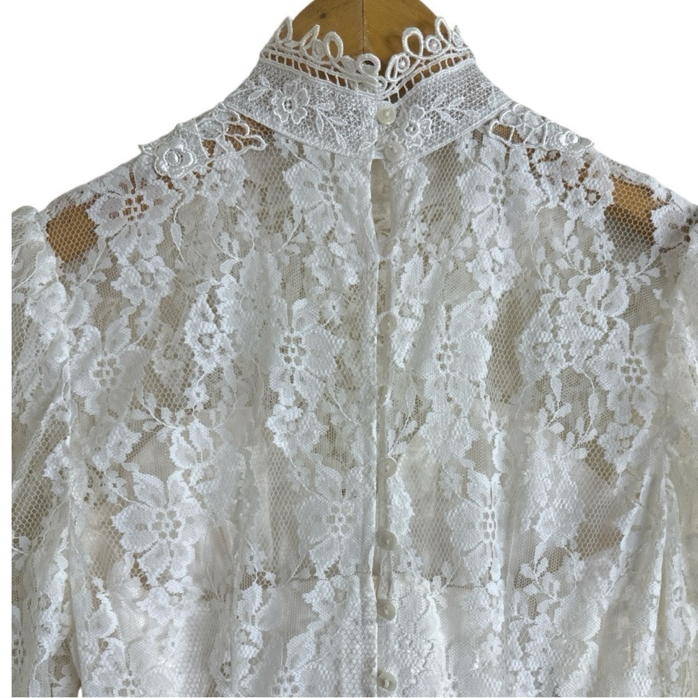Scott McClintock 80s Victorian Lace Satin Dress Sz 8 - Picture 13 of 15